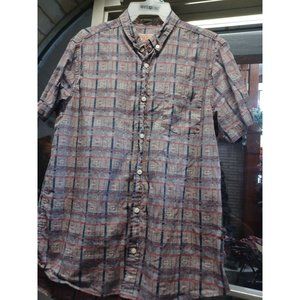 Trademark Brooklyn Men's Button-Up Shirt Large Aztec/Plaid Gray Red Navy